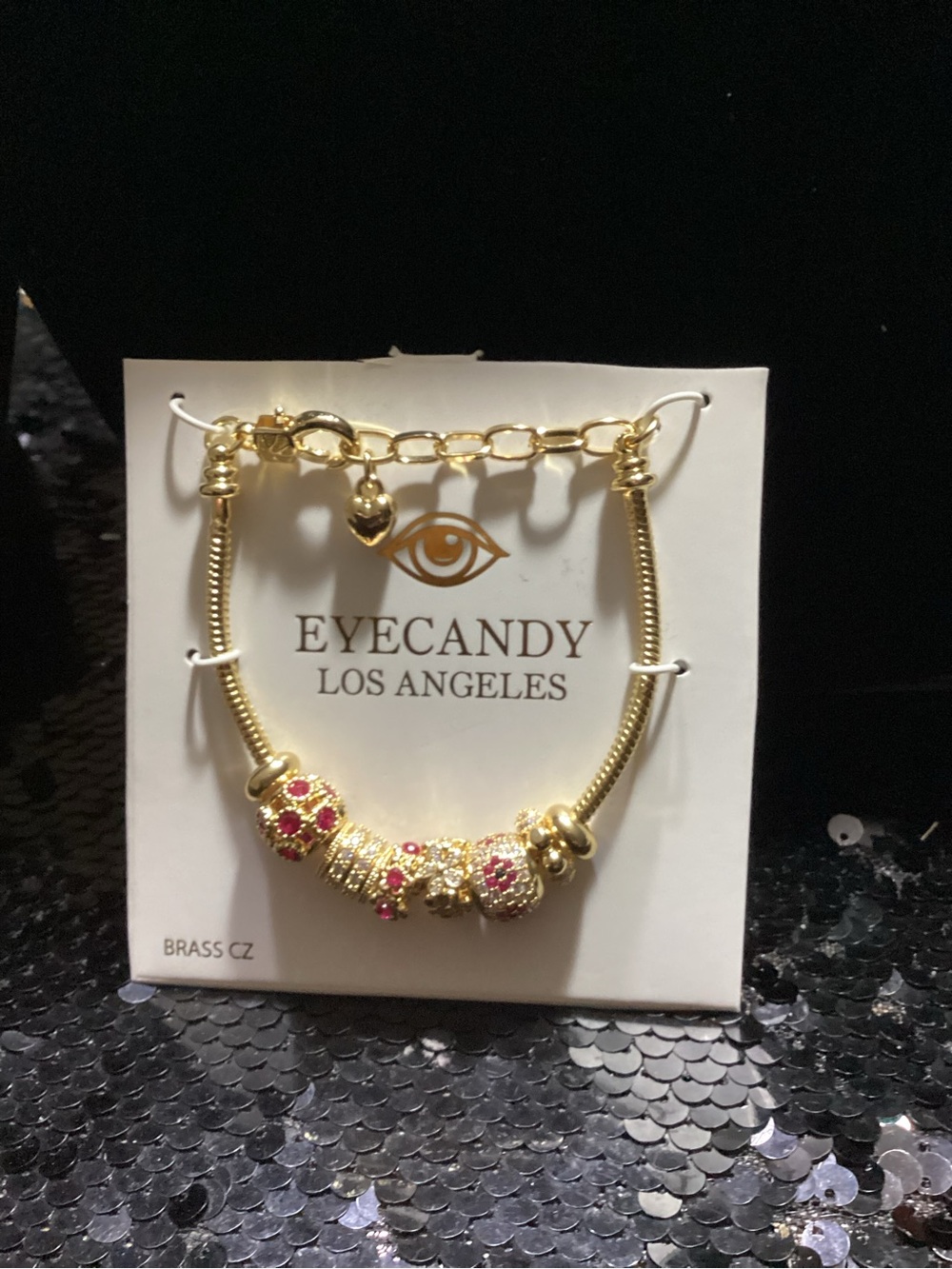 eye candy Gold Bracelet with Pink Crystal Beads